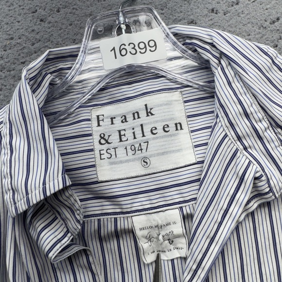 Frank & Eileen Shirt Womens Small White Striped High Low Hem Button Greyson - Picture 2 of 9